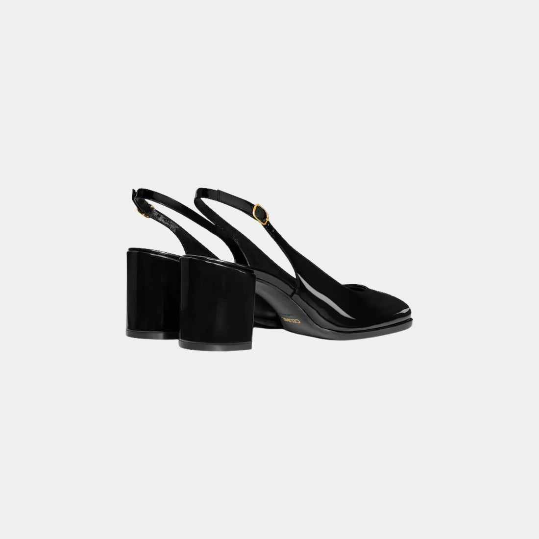 Celine Lily Perforated Triomphe Slingback in Patent Calfskin, Black, Back