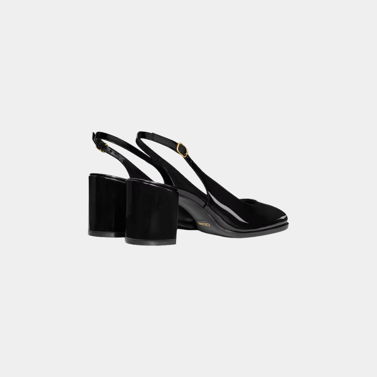 Celine Lily Perforated Triomphe Slingback in Patent Calfskin, Black, Back