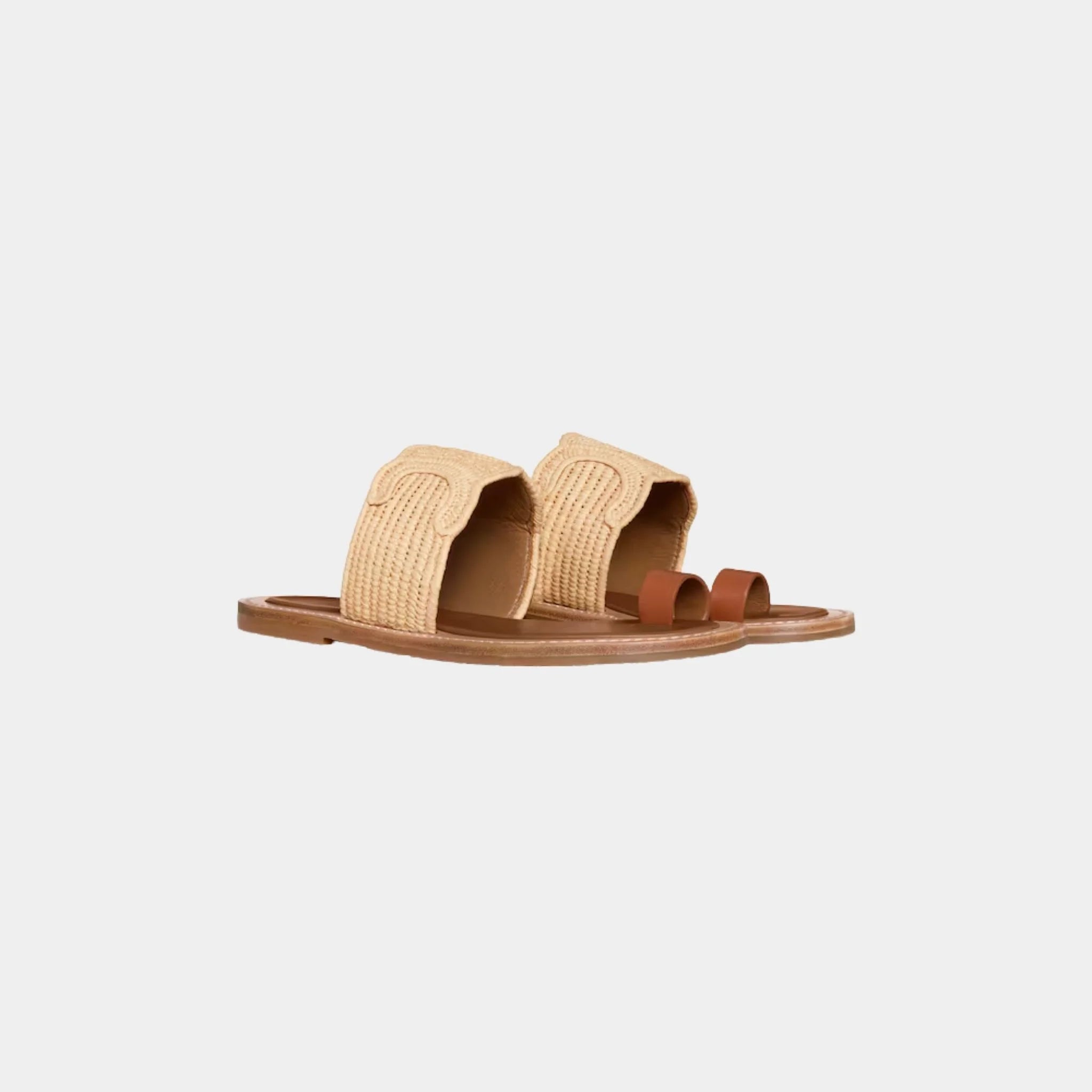 Celine Lympia Sandal in Raffia and Calfskin, Naturel, Front