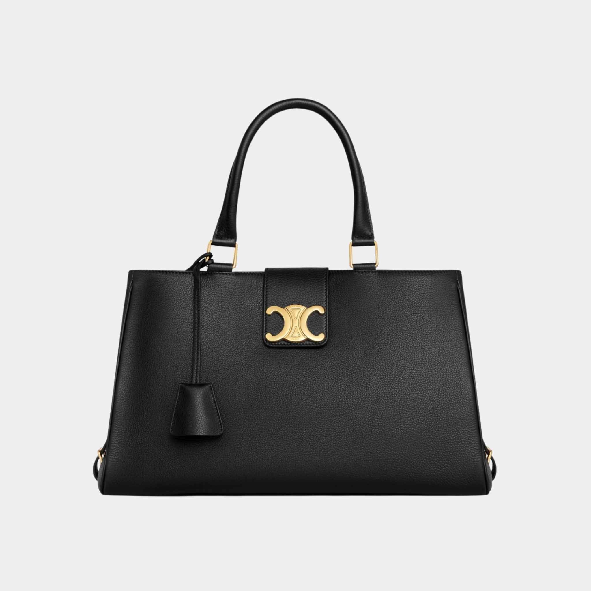 Celine Medium Appoline Bag In Supple Calfskin Handbag, Black, Front View