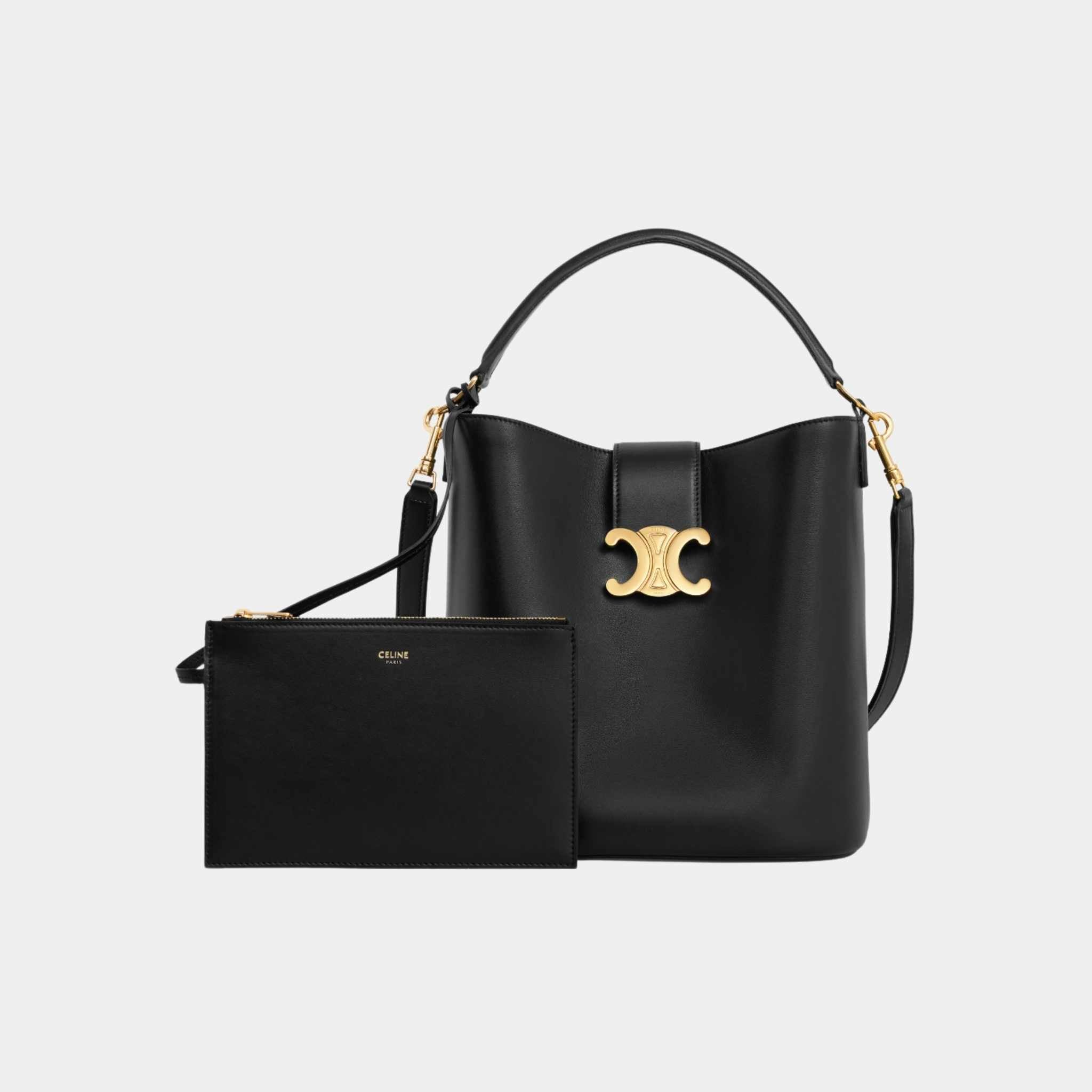 Celine Medium Louise Bag In Smooth Calfskin Handbag, Black, Full View