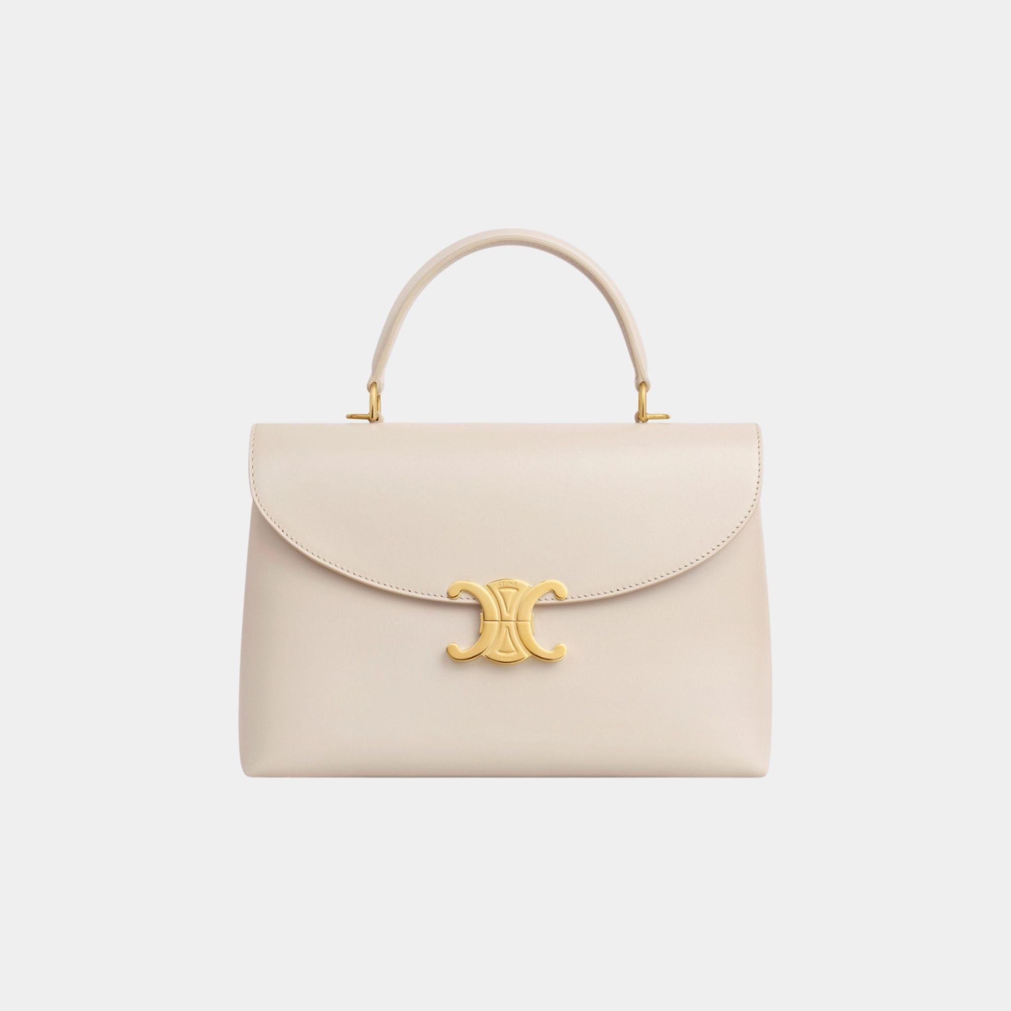 Celine Medium Nino Bag In Shiny Calfskin Handbag, Pale Beige, Front View