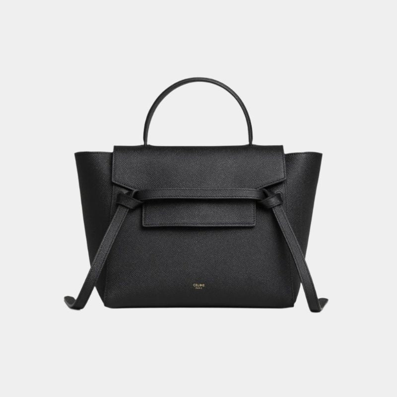 Celine Micro Belt Bag In Grained Calfskin Handbag, Black, Front