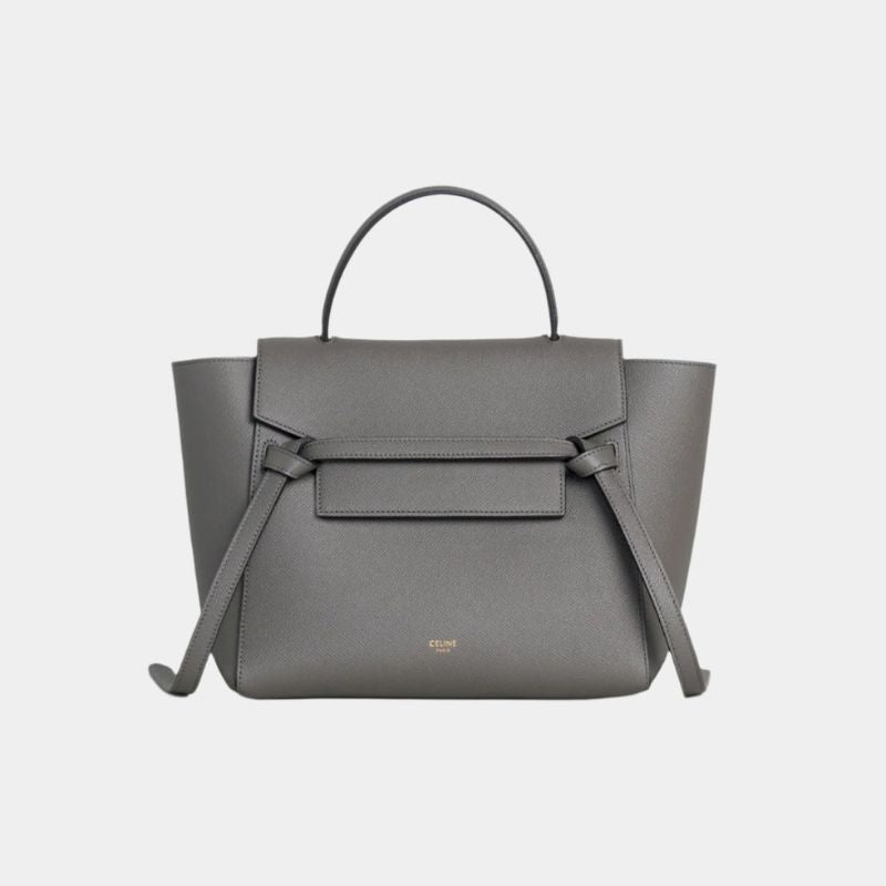 Celine Micro Belt Bag In Grained Calfskin Handbag, Grey, Front