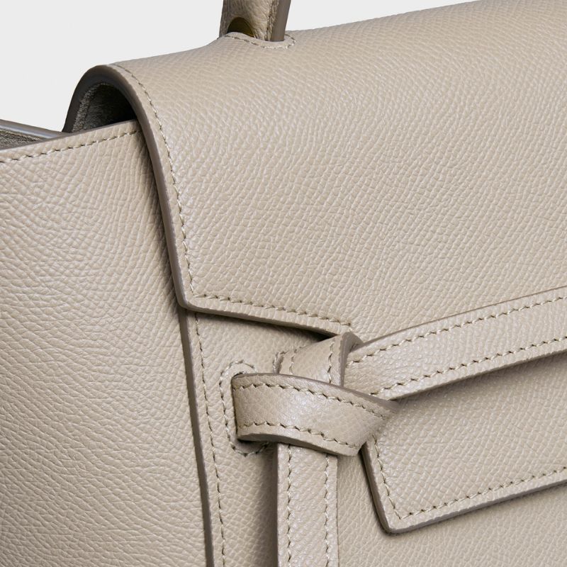 Celine Micro Belt Bag In Grained Calfskin Handbag, Light Taupe, Closeup