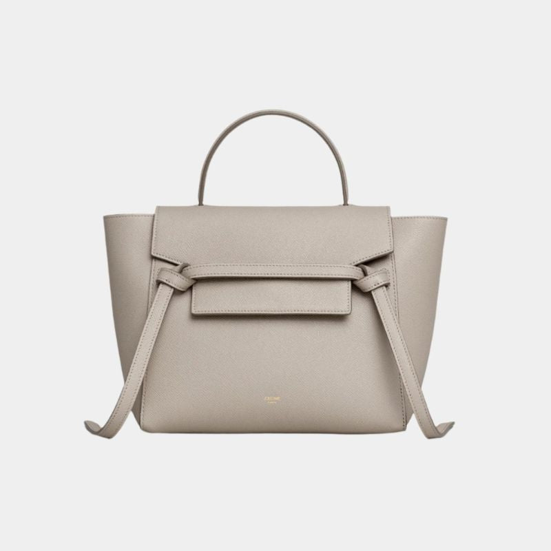 Celine Micro Belt Bag In Grained Calfskin Handbag, Light Taupe, Front View