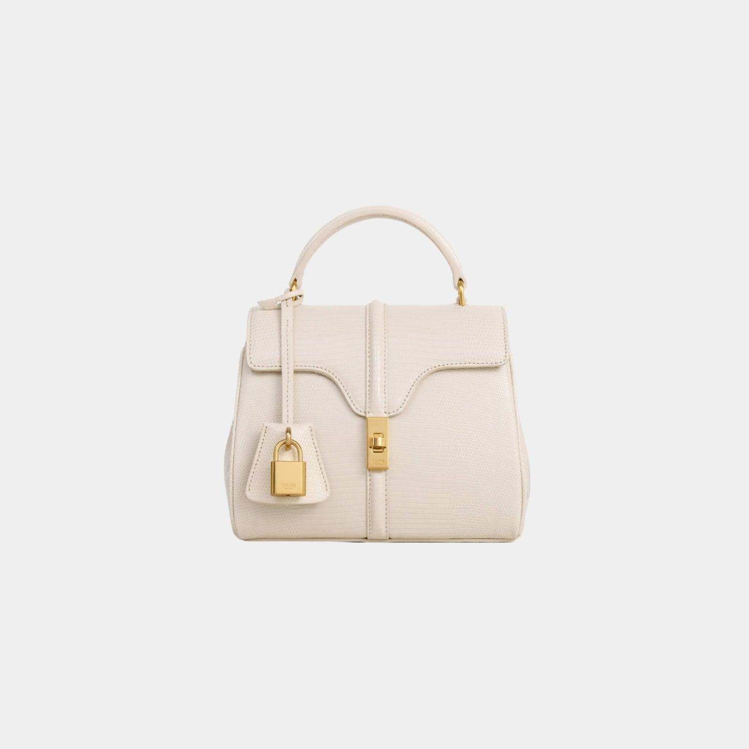 Celine Mini 16 In Lizard Handbag, Pale Beige, Front View