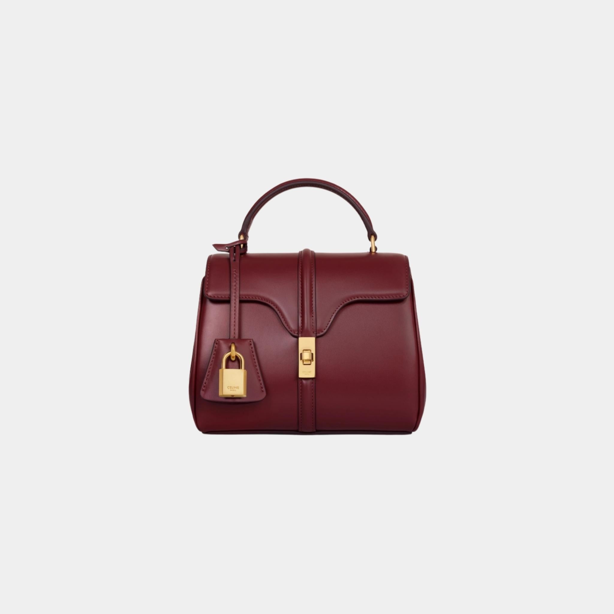 Celine Mini 16 In Satinated Calfskin Handbag, Light Burgundy, Front View