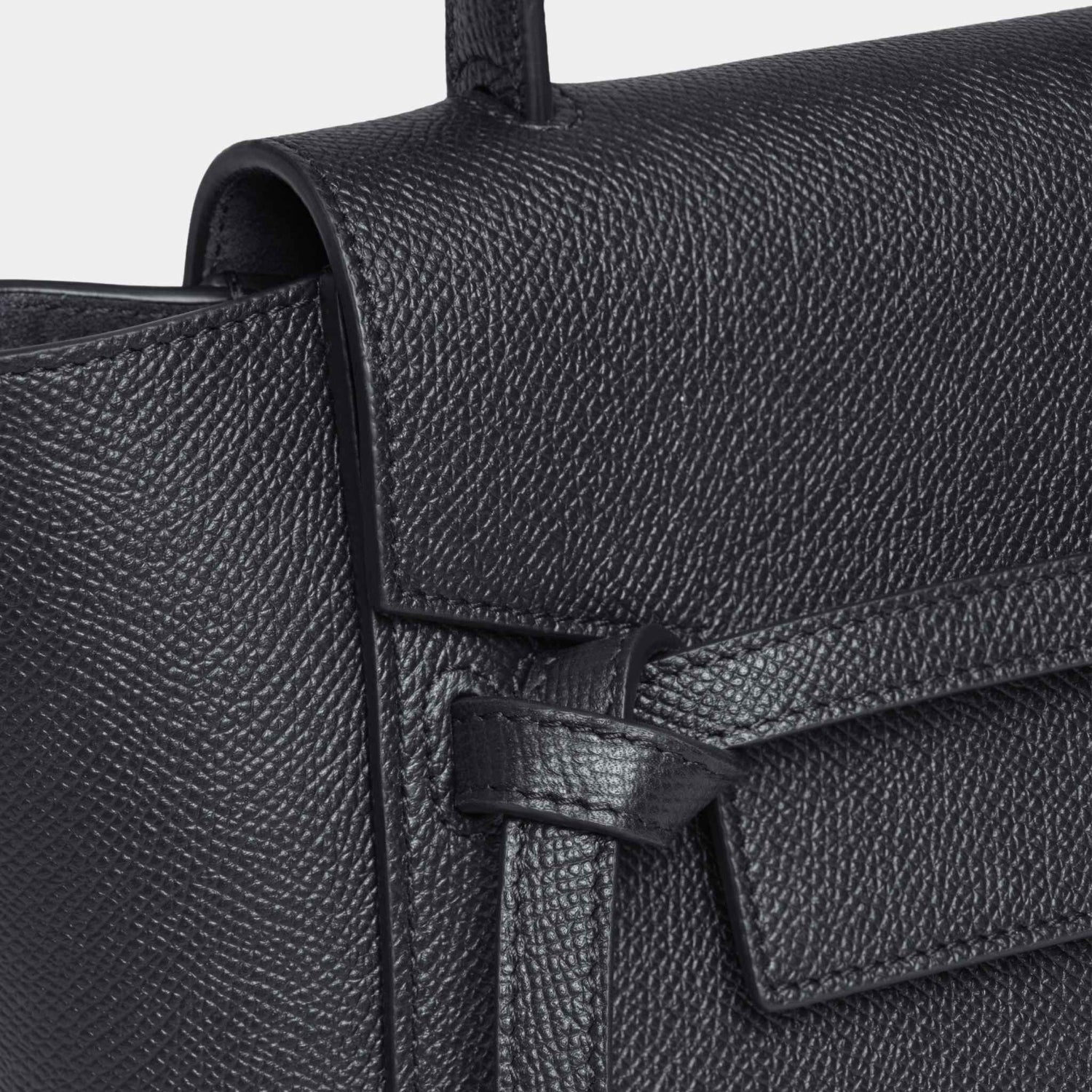 Celine Nano Belt Bag In Grained Calfskin Handbag, Black, Close Up View