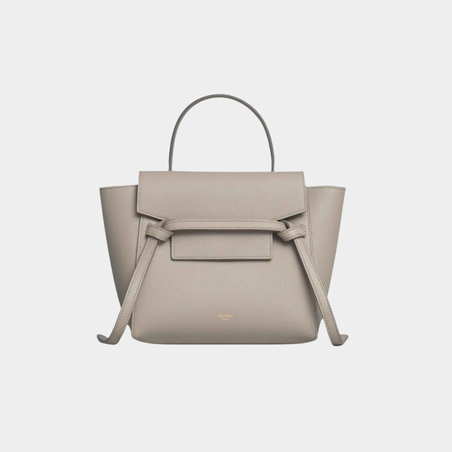 Celine Nano Belt Bag In Grained Calfskin Handbag, Light Taupe, Front View