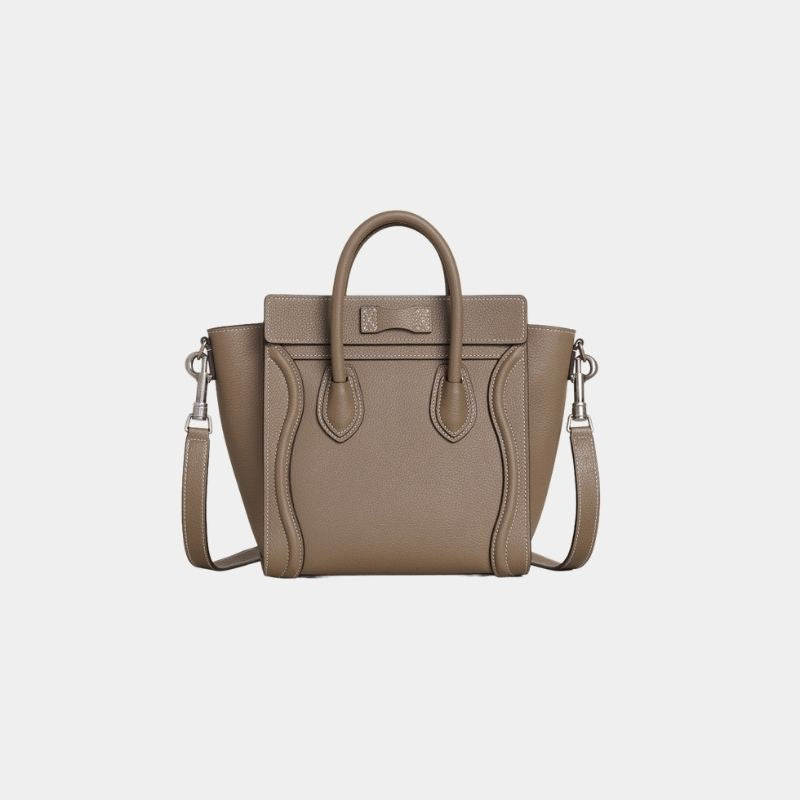 Celine Nano Luggage Bag In Drummed Calfskin Handbag, Souris, BackView