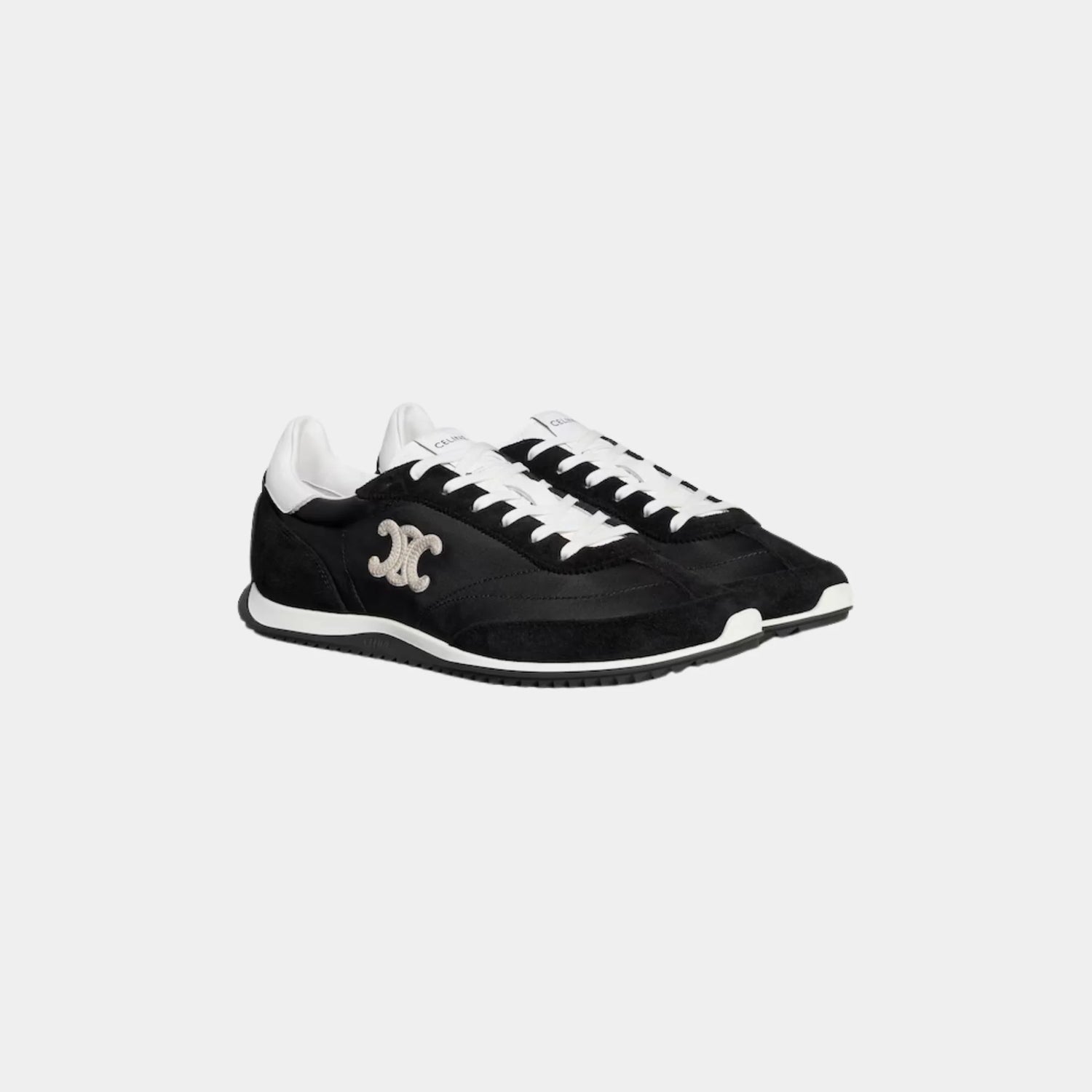Celine Racer Sneaker With Triomphe in Nylon, Suede &amp; Calfskin, Black, Front