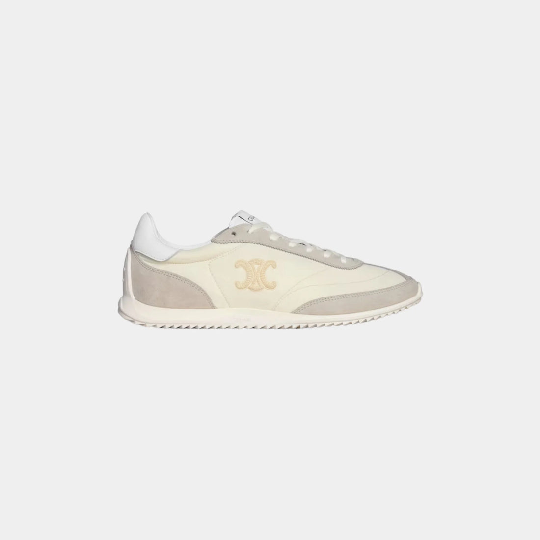 Celine Racer Sneaker With Triomphe in Nylon, Suede &amp; Calfskin, White, Side