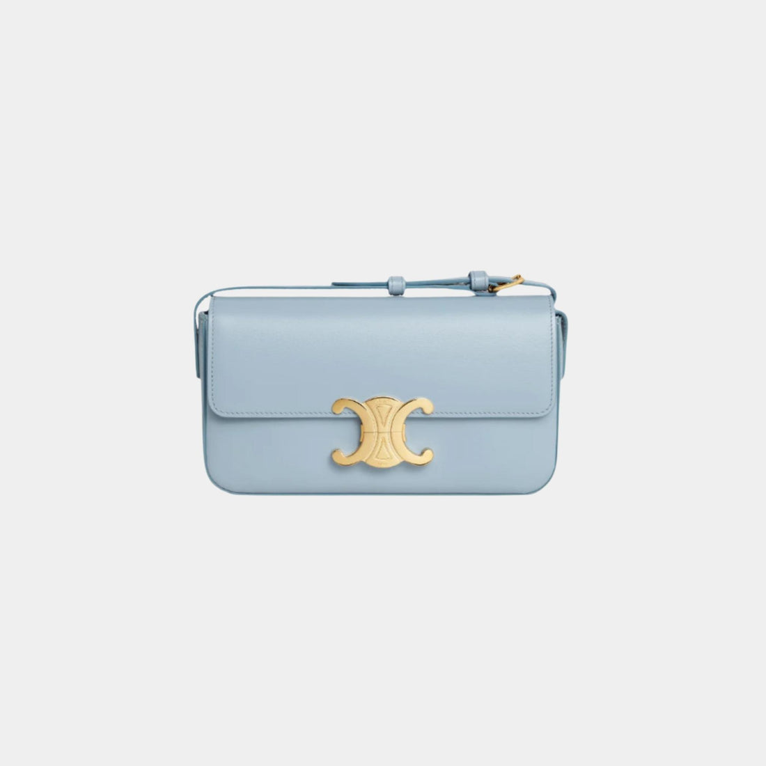 Celine Shoulder Bag Claude In Shiny Calfskin Handbag, Pale Blue, Front View