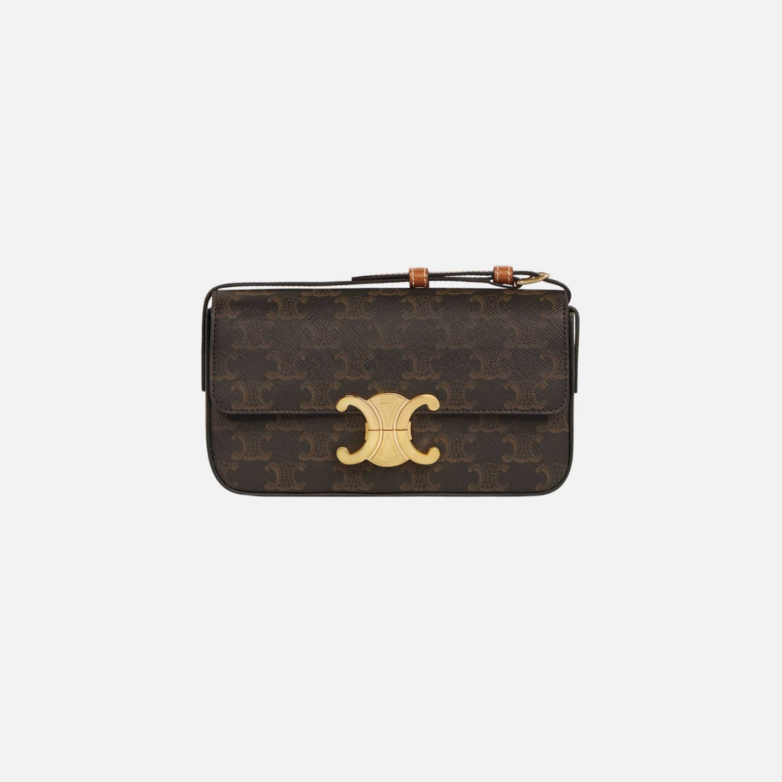 Celine Shoulder Bag Claude In Triomphe Canvas And Calfskin, Tan, Front