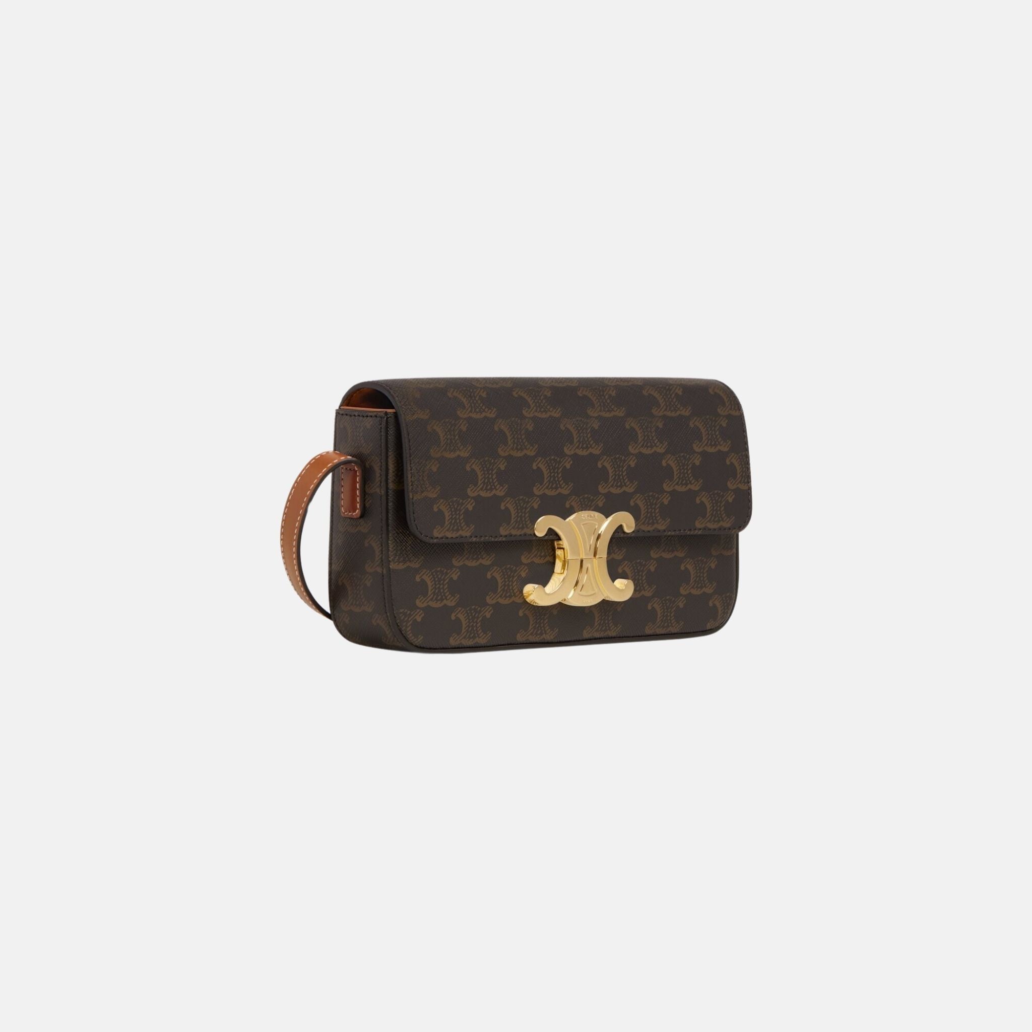Celine Shoulder Bag Claude In Triomphe Canvas And Calfskin, Tan, Side