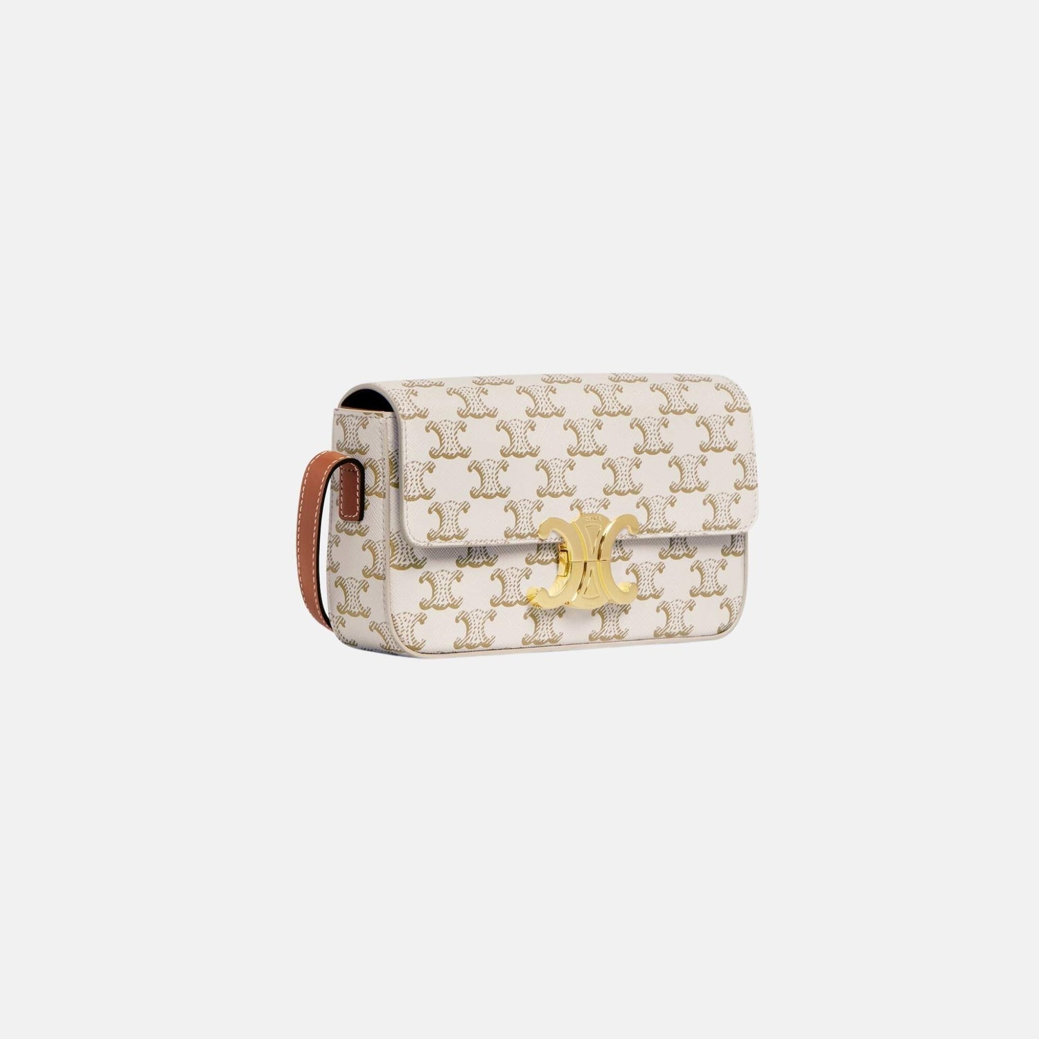Celine Shoulder Bag Claude In Triomphe Canvas And Calfskin, White, Side