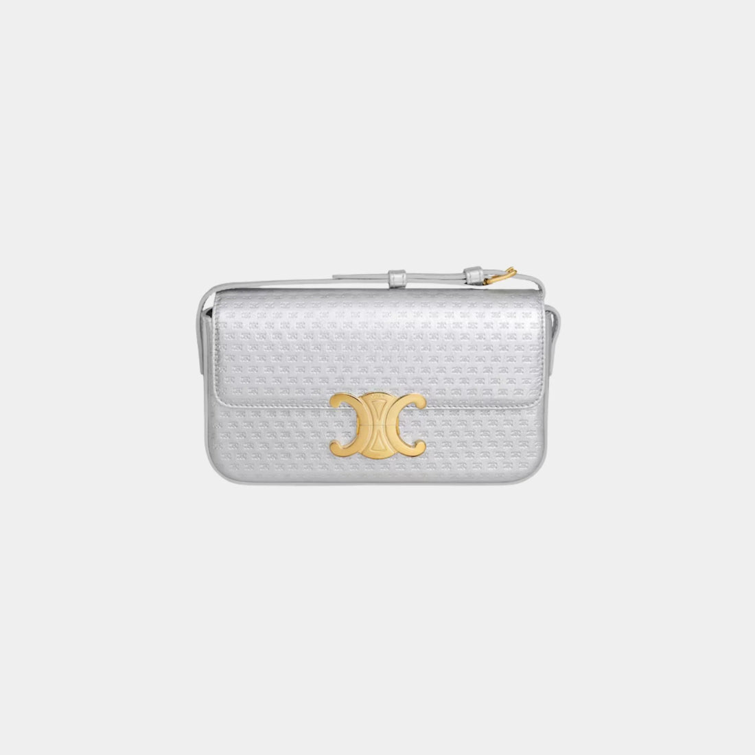 Celine Shoulder Bag Claude Laminated Calfskin with Triomphe All-over, Silver, Front