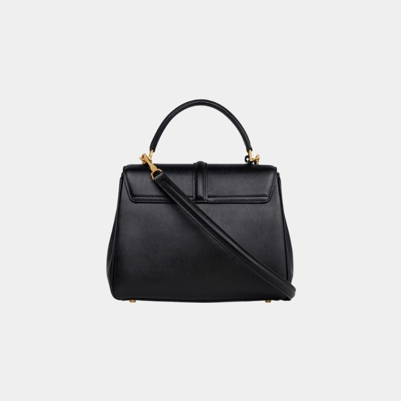 Celine Small 16 Bag In Satinated Calfskin Handbag, Black, BackView