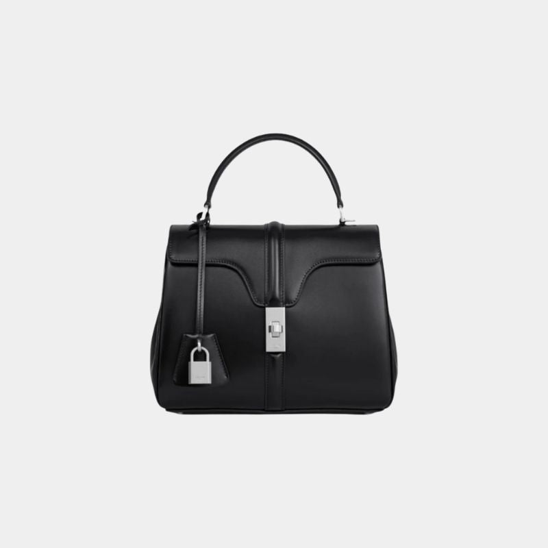 Celine Small 16 Bag In Satinated Calfskin Handbag, BlackTwo, FrontView