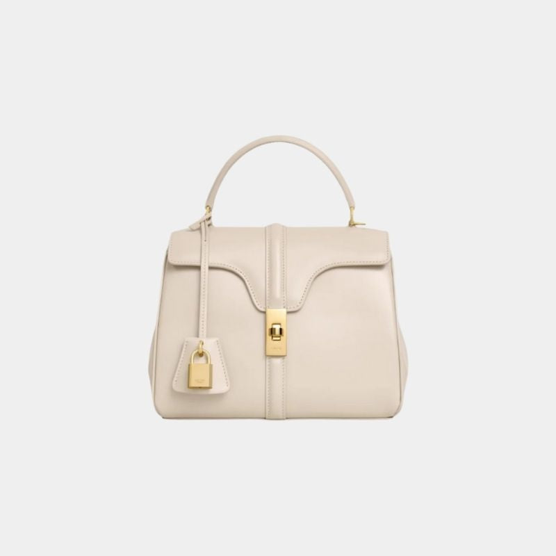 Celine Small 16 Bag In Satinated Calfskin Handbag, PaleBeige, FrontView