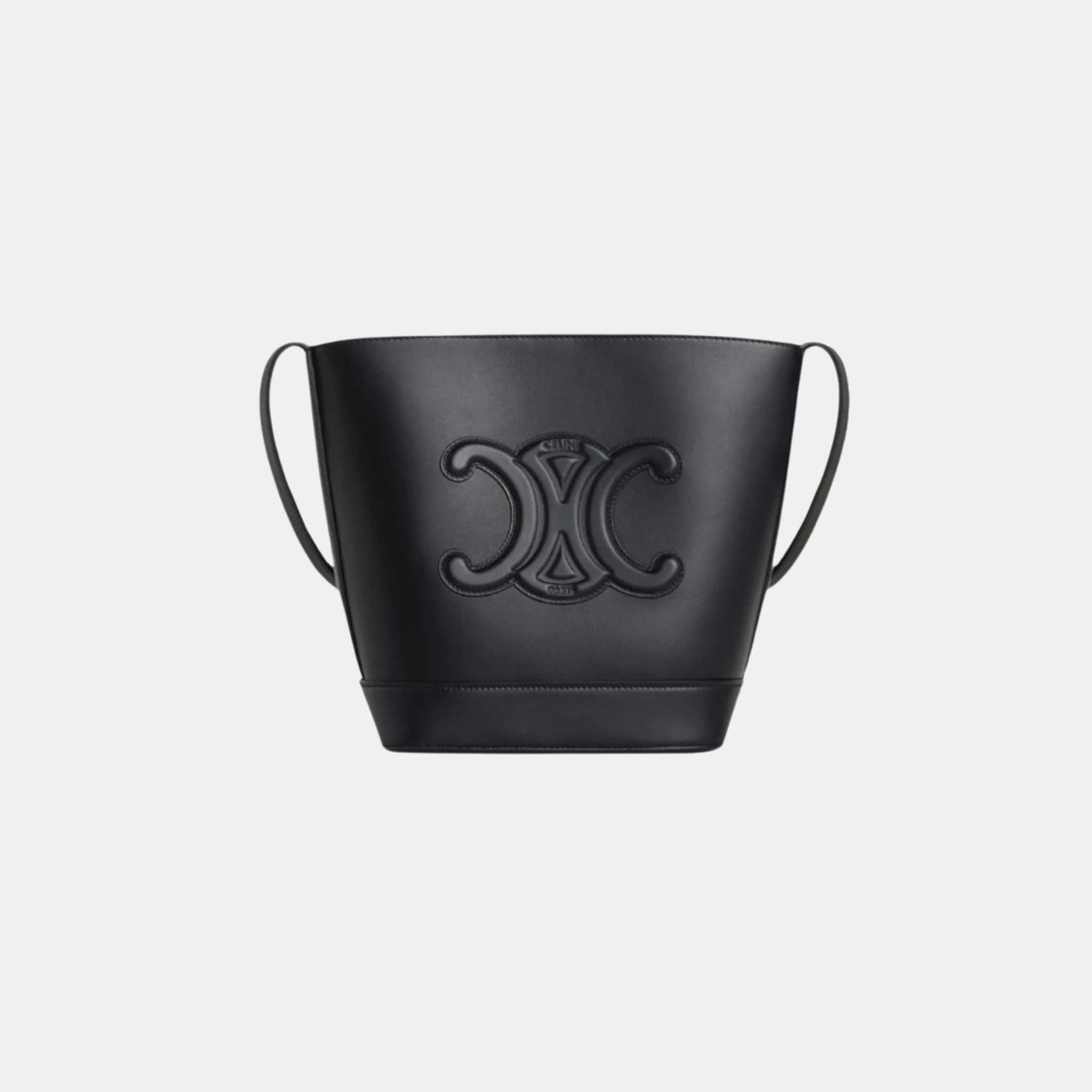 Celine Small Bucket Cuir Triomphe In Smooth Calfskin Handbag, Black, Front