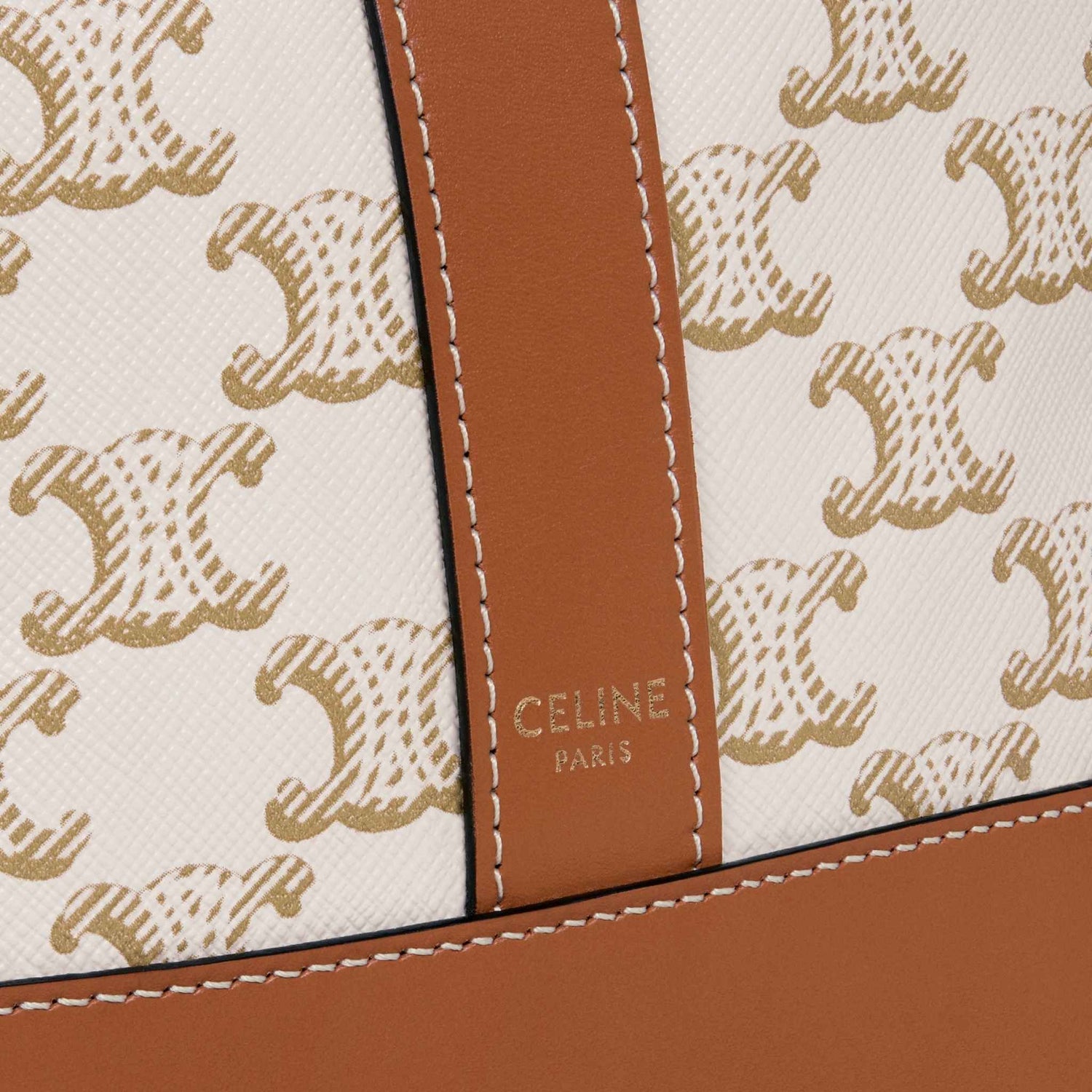 Celine Small Bucket In Triomphe Canvas And Calfskin Handbag, White, Close View