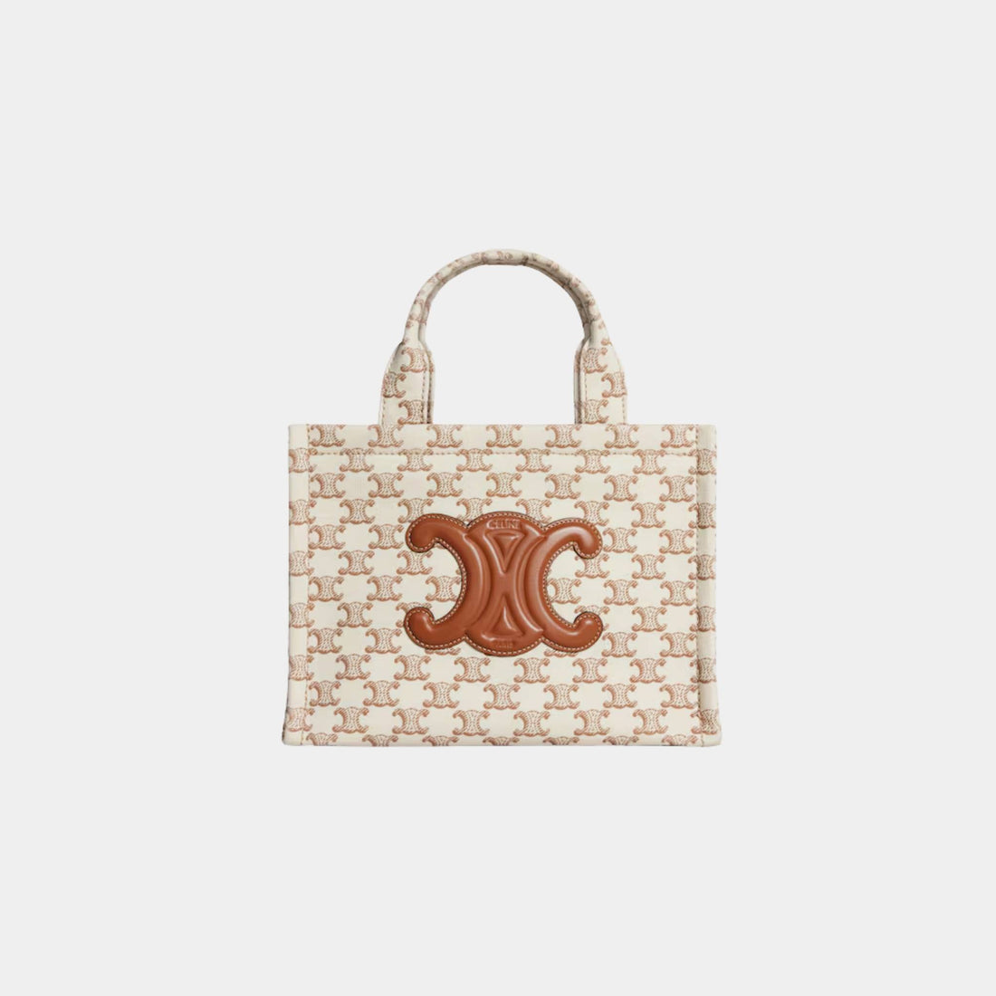 Celine Small Cabas Thais Textile with Triomphe Canvas &amp; Calfskin, White, Front