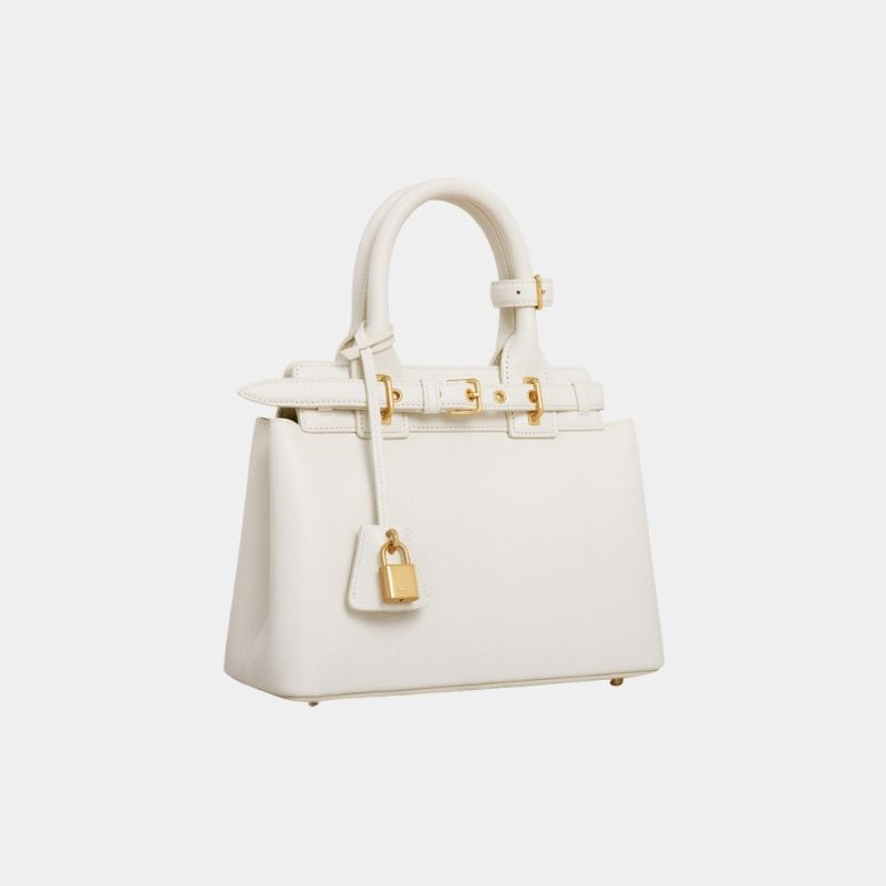 Celine Teen Celine Conti Bag In Supple Calfskin Handbag, white, SideView