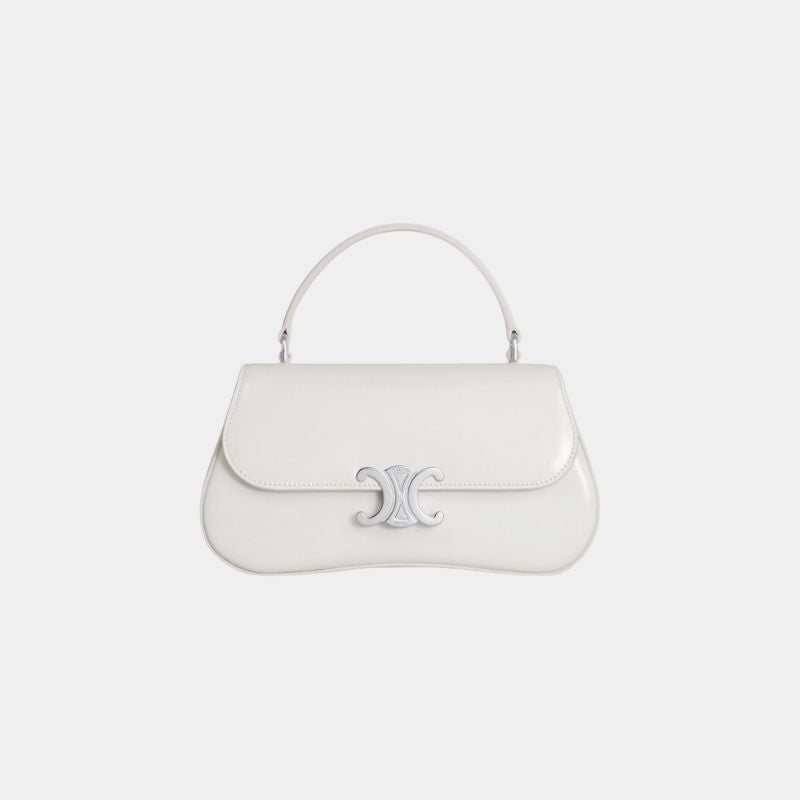 Celine Teen Celine Lola In Shiny Calfskin Handbag, White, FrontView