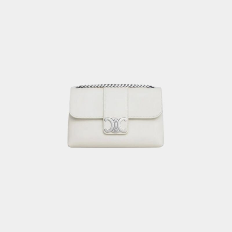 Celine Teen Celine Victoire Bag In Supple Calfskin Handbag, White, FrontView