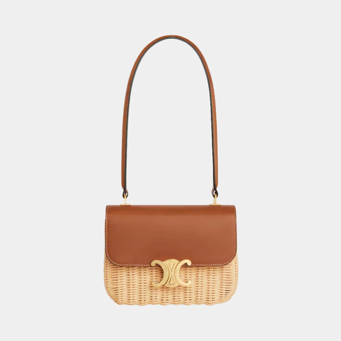 Celine Teen Garance Bag in Wicker and Natural Calfskin, Naturel, Tan, Front