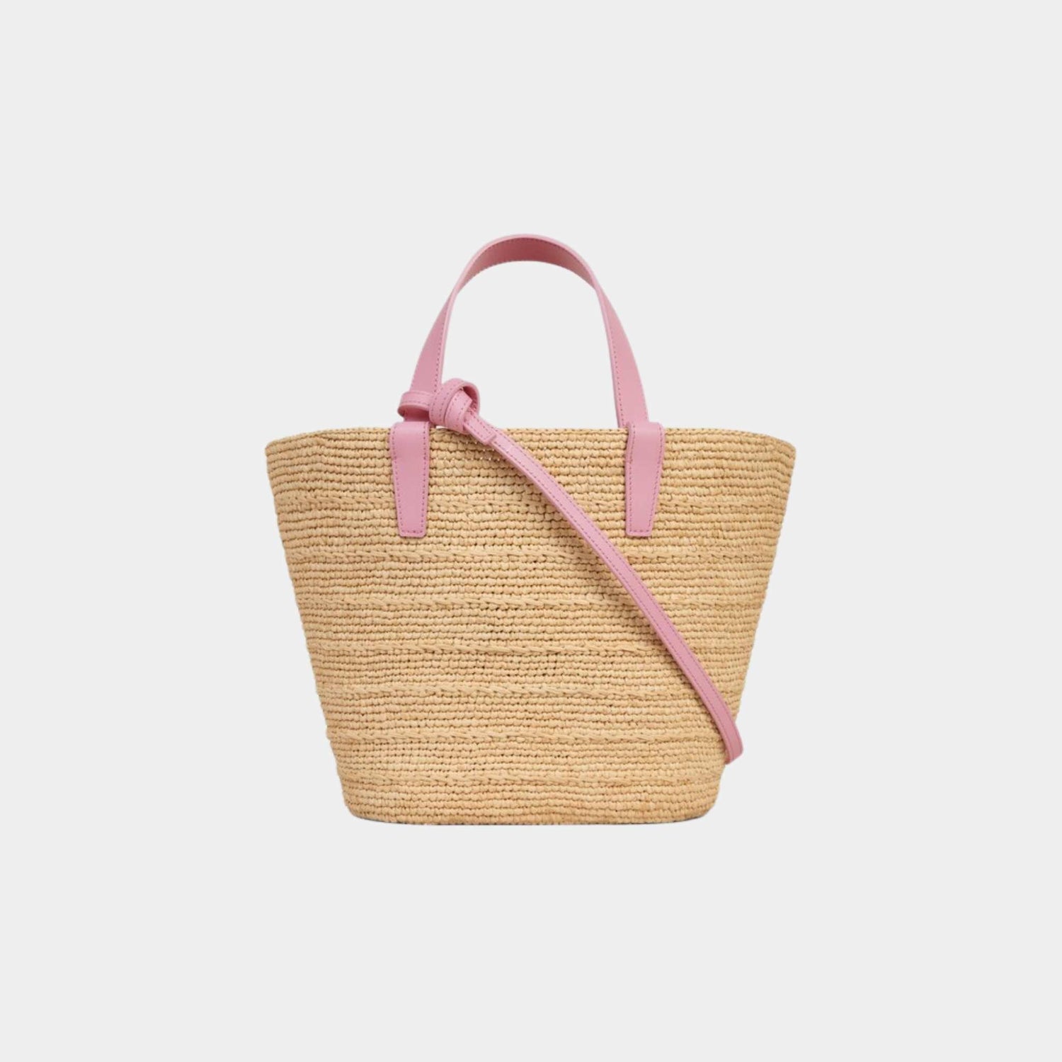 Celine Teen Supple Celine Classic Panier In Raffia And Calfskin Bag, Pink, Back