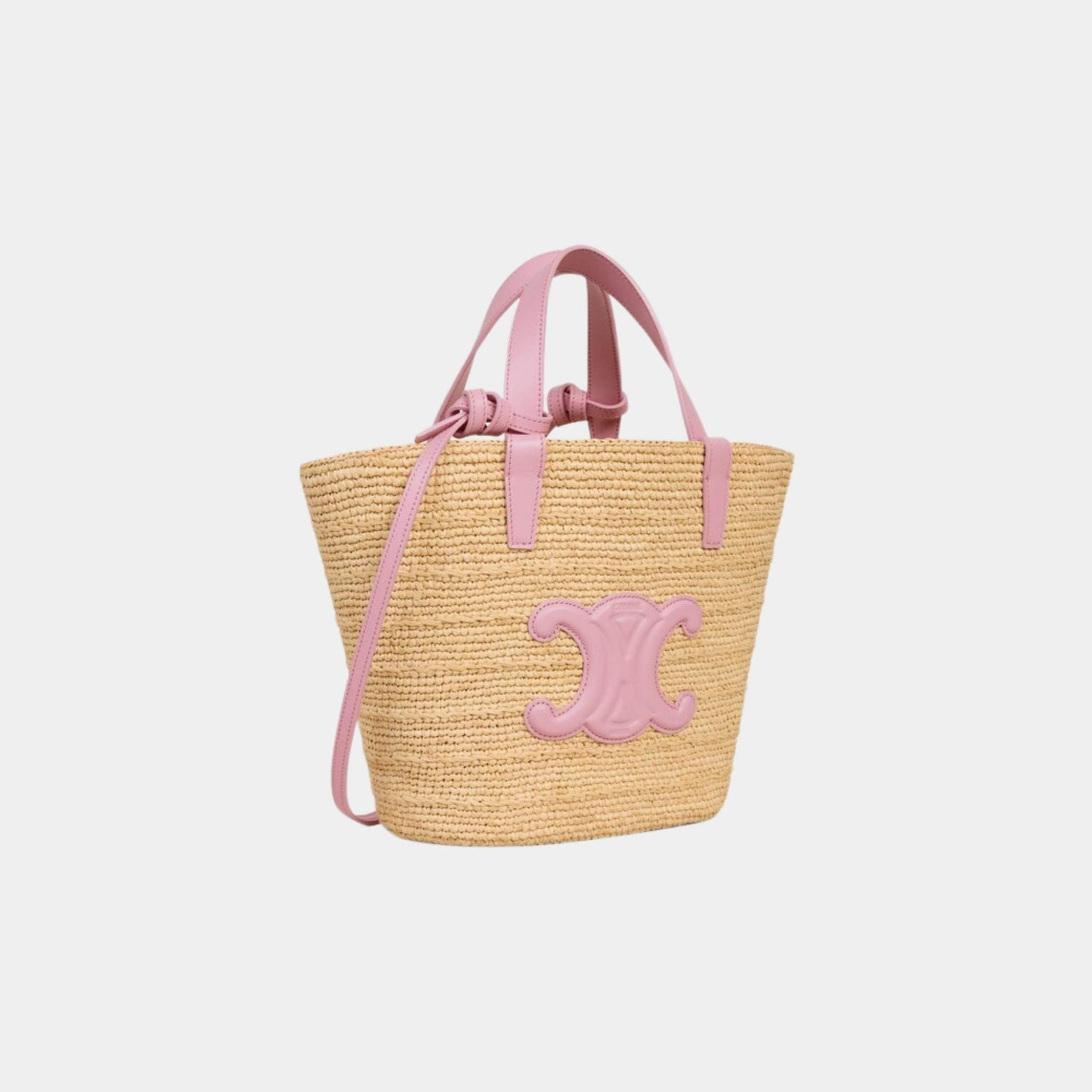Celine Teen Supple Celine Classic Panier In Raffia And Calfskin Bag, Pink, Side