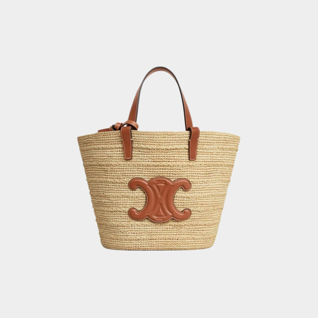 Celine Teen Supple Celine Classic Panier In Raffia And Calfskin Bag, Tan, Front