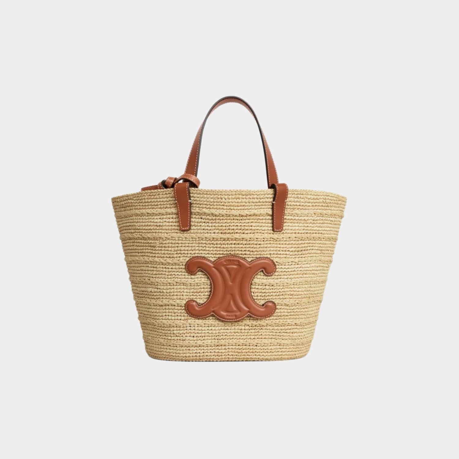 Celine Teen Supple Celine Classic Panier In Raffia And Calfskin Bag, Tan, Front