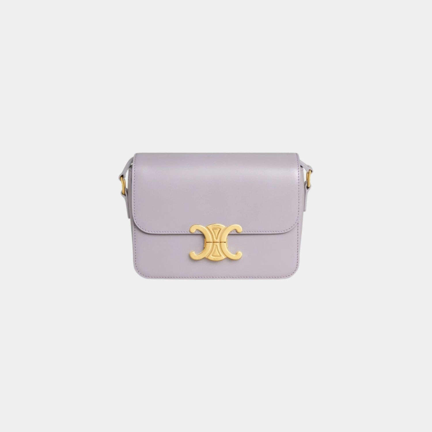 Celine Teen Triomphe Bag In Shiny Calfskin Handbag, Light Lilac, Front View