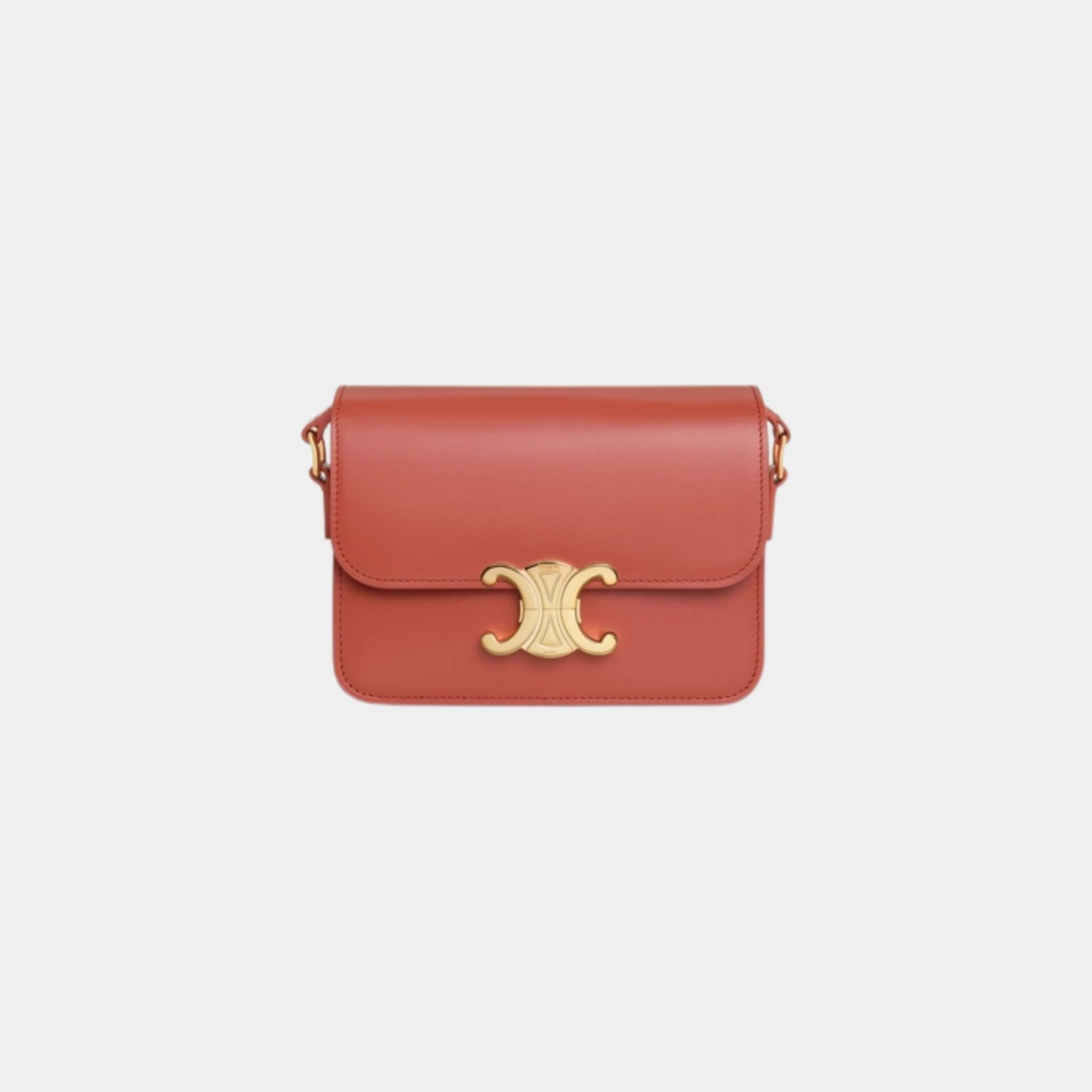 Celine Teen Triomphe Bag In Shiny Calfskin Handbag, Red Canyon, Front View