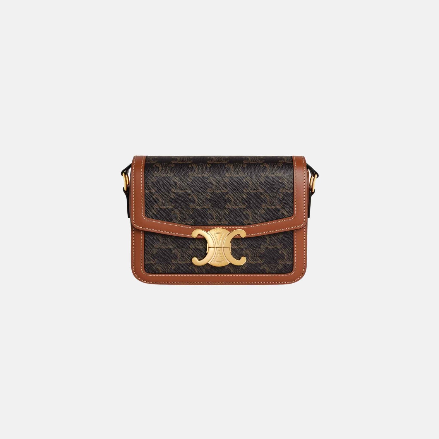 Celine Teen Triomphe Bag In Triomphe Canvas And Calfskin, Tan, Front