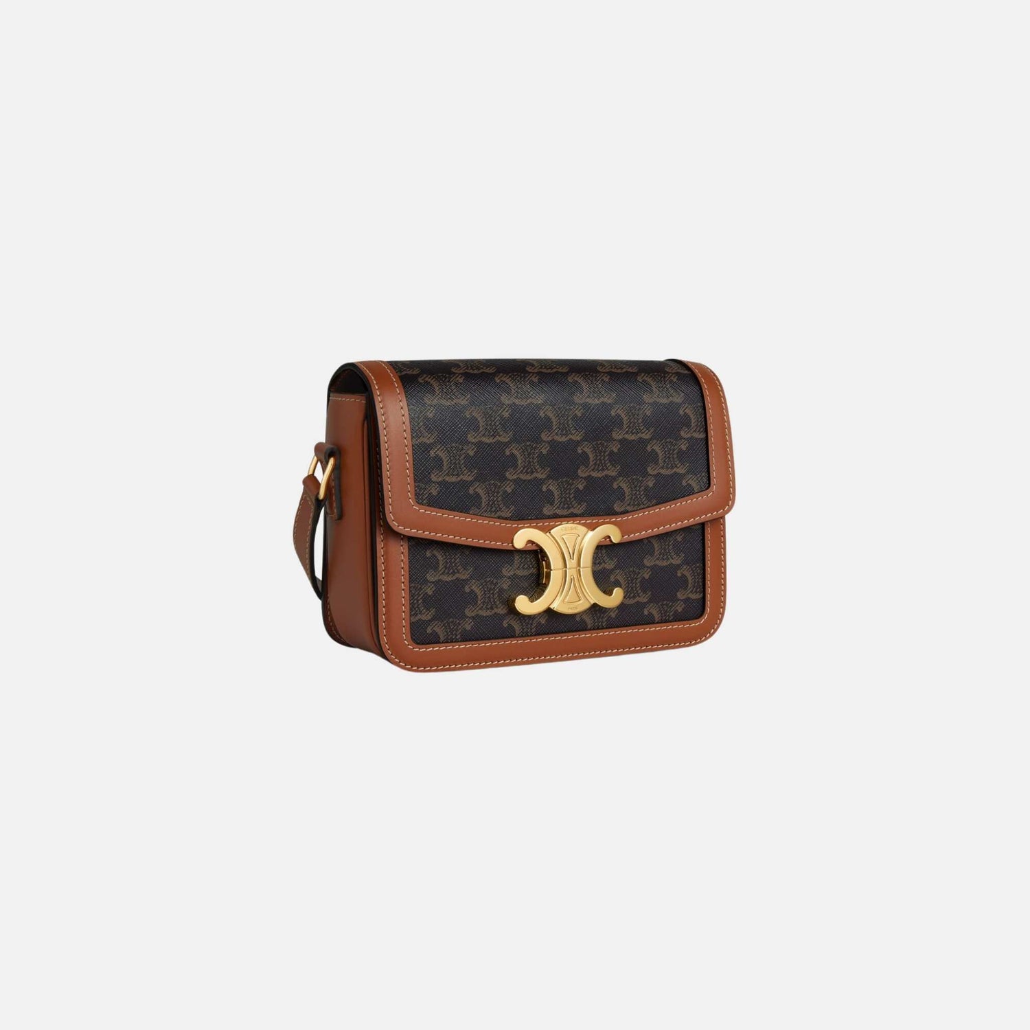 Celine Teen Triomphe Bag In Triomphe Canvas And Calfskin, Tan, Side