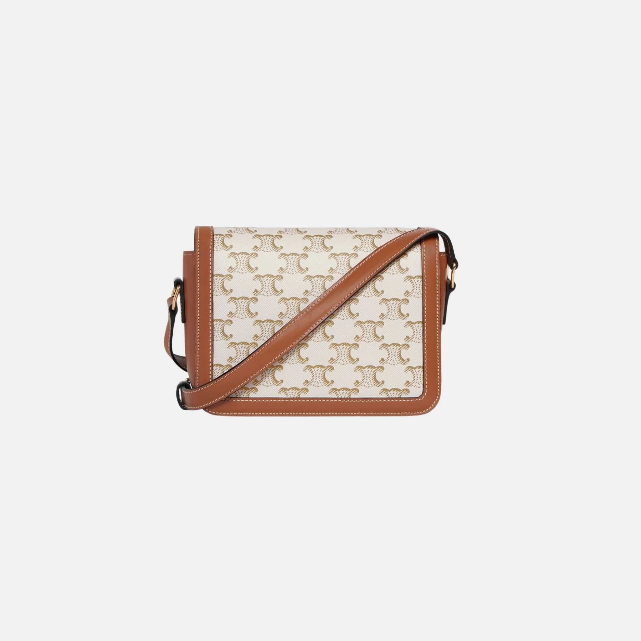 Celine Teen Triomphe Bag In Triomphe Canvas And Calfskin, White, Back