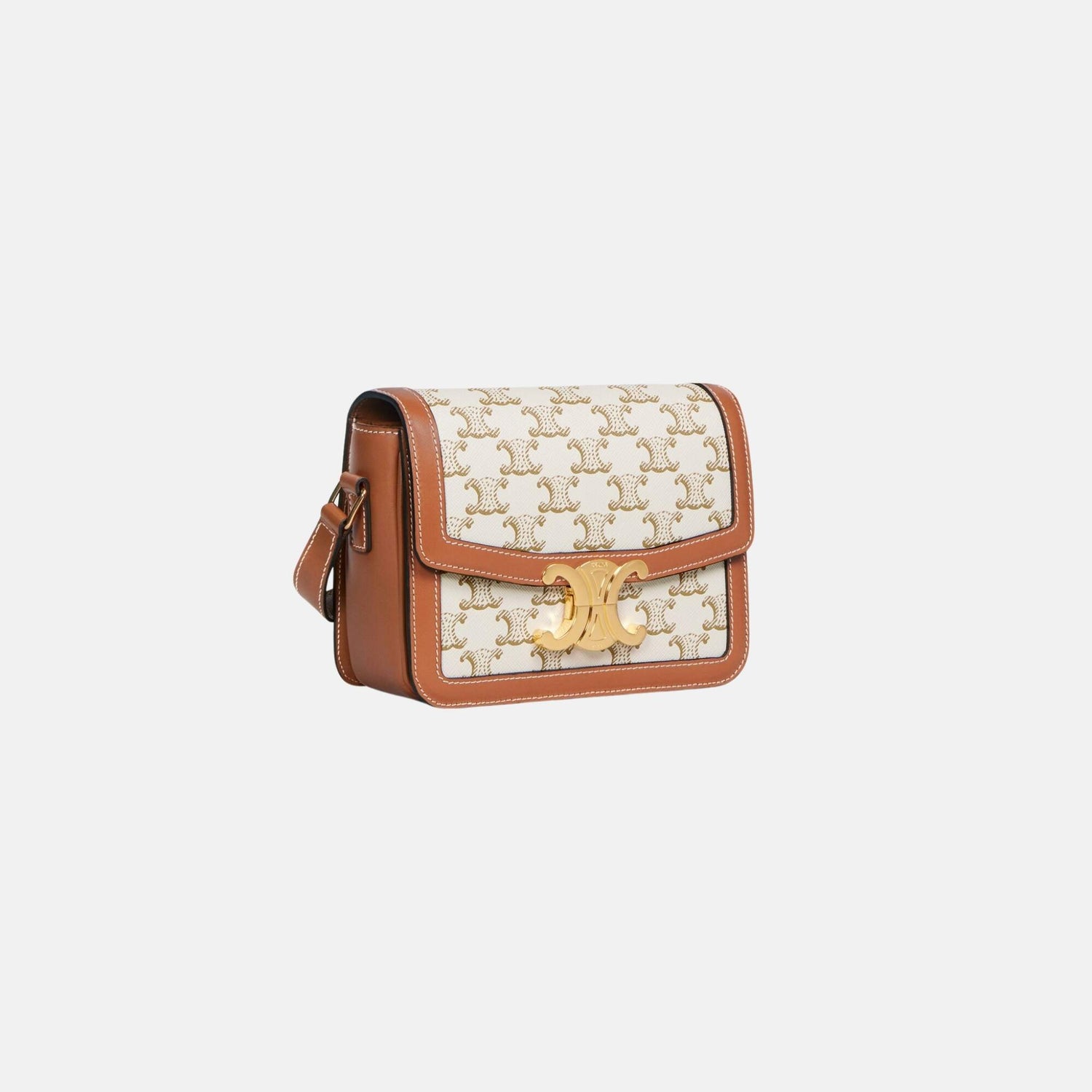 Celine Teen Triomphe Bag In Triomphe Canvas And Calfskin, White, Side
