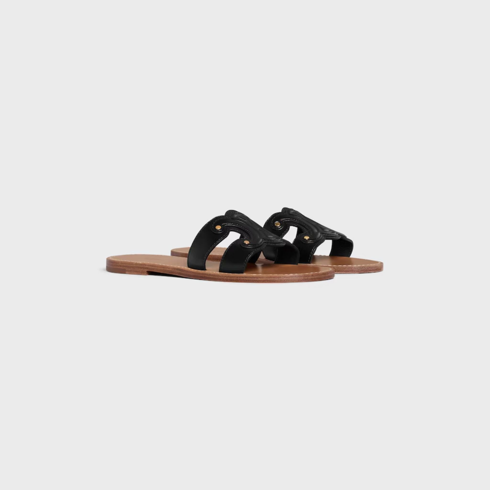 Celine Triomphe Mule In Calfskin, Black, Front