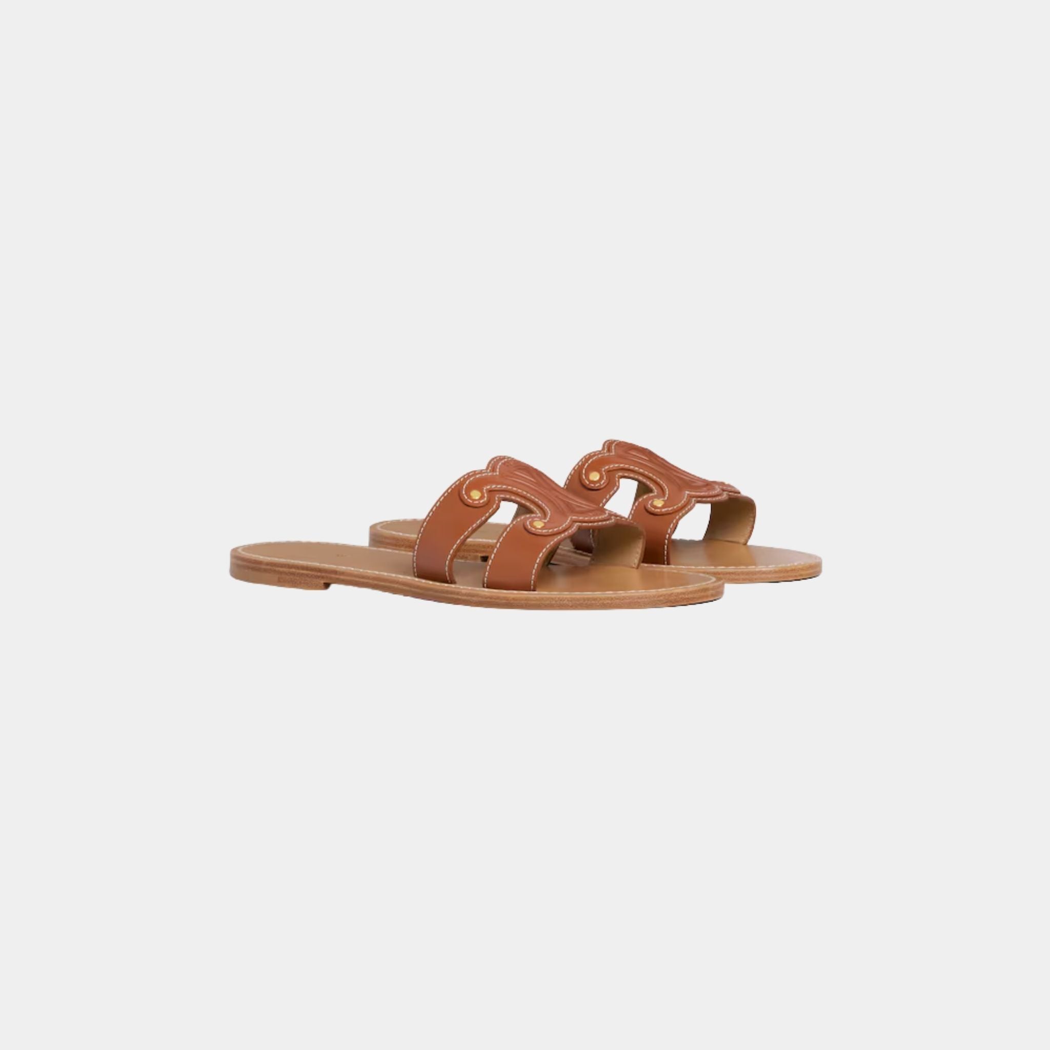 Celine Triomphe Mule In Calfskin, Tan, Front