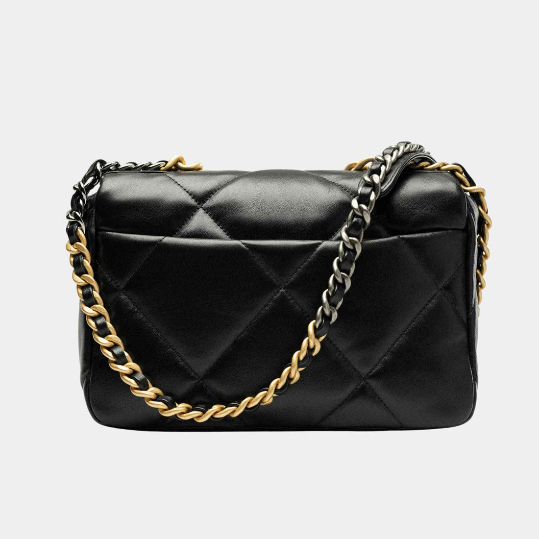 alt
Chanel 19 حقيبة يد من جلد الحمل اللامع، أسود، من الخلف