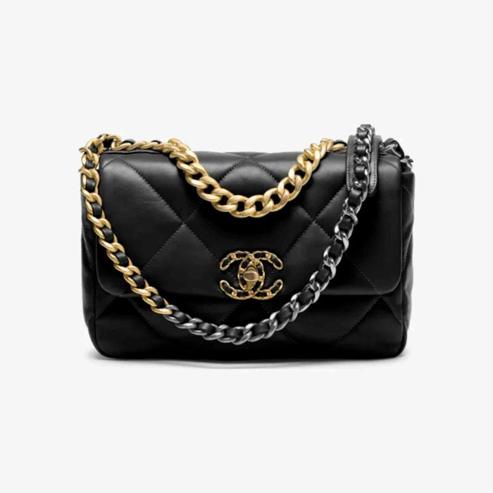 Chanel 19 Handbag in shiny black lambskin, mixed-tone hardware