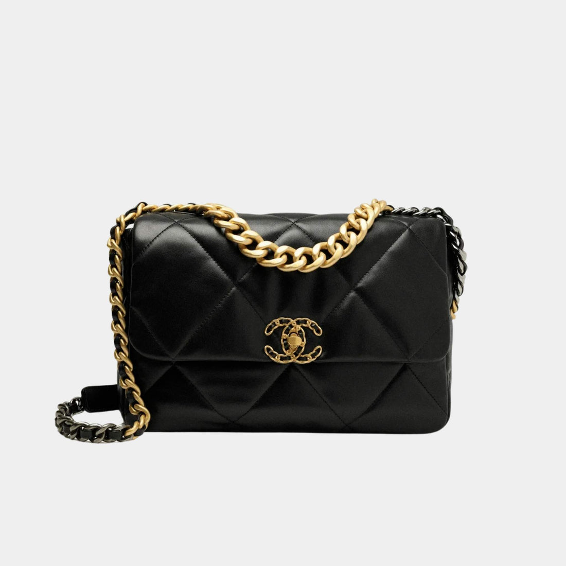 CHANEL 19 Large Handbag Shiny Lambskin, Front