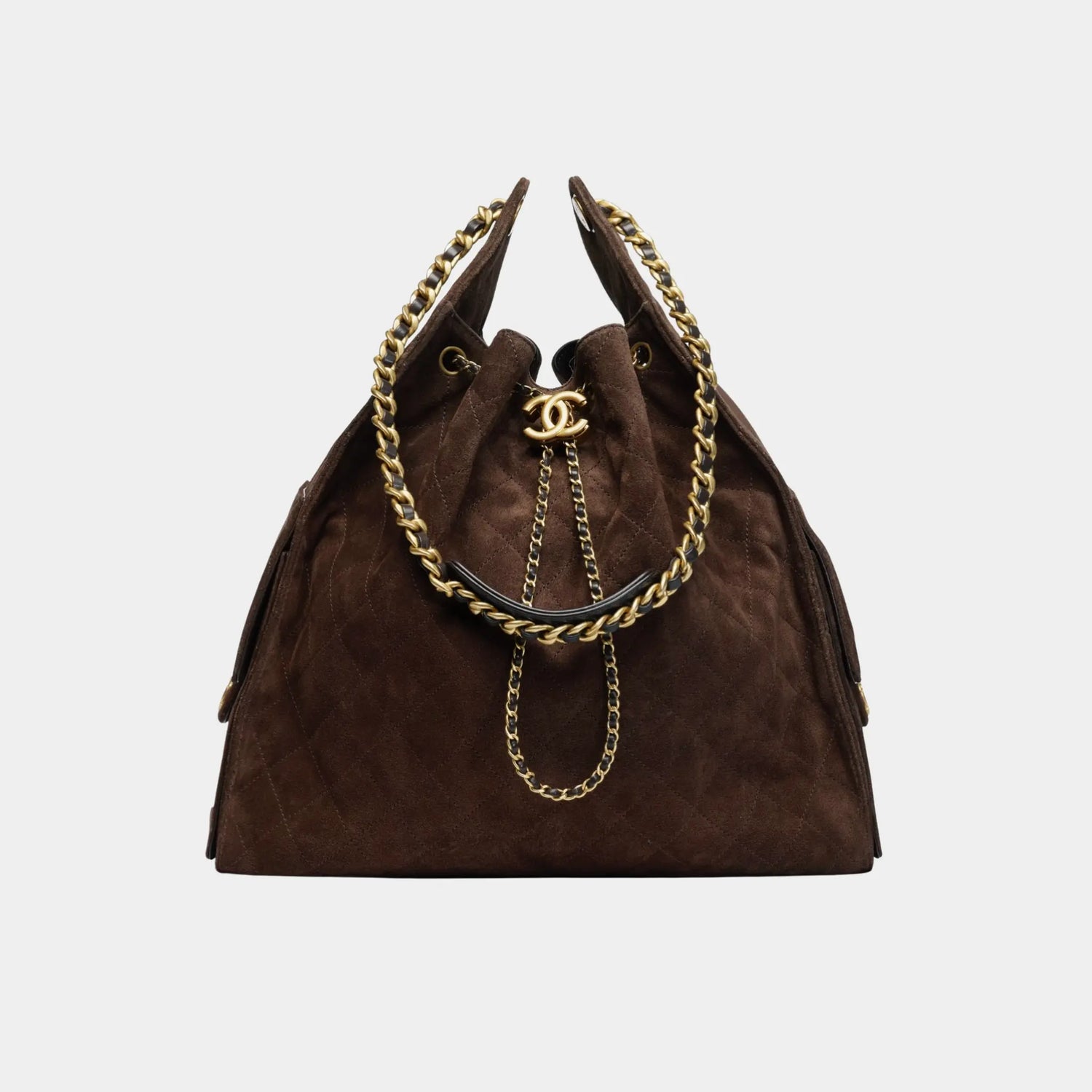 Chanel 25 Large Handbag, Suede Calfskin, Dark Brown