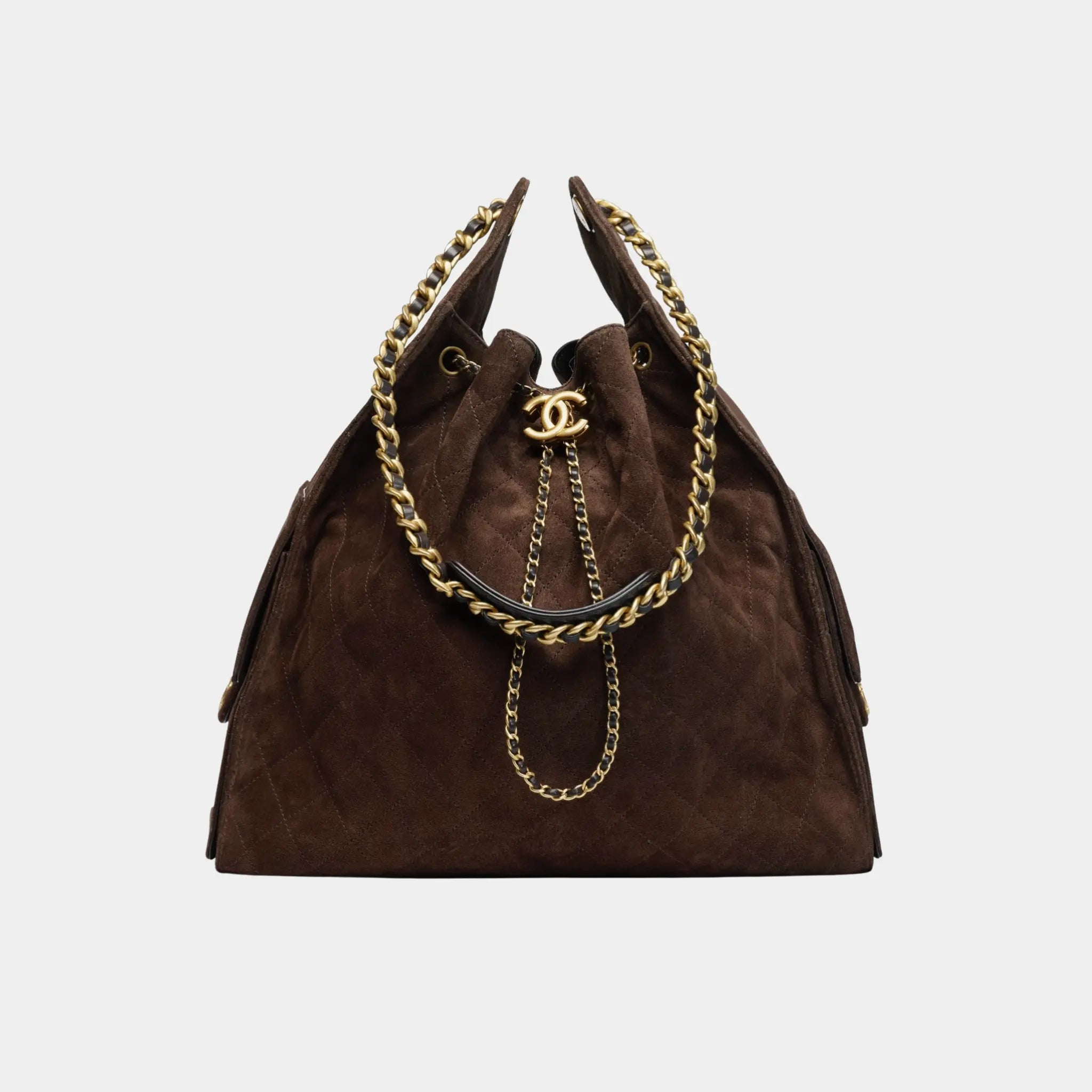 Chanel 25 Large Handbag, Suede Calfskin, Dark Brown