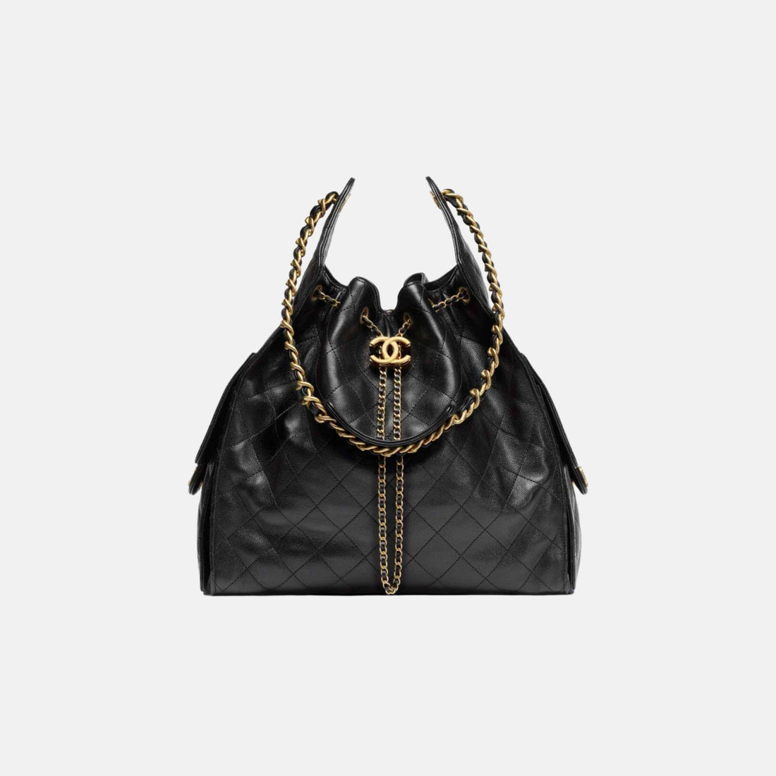 Chanel 25 Medium Handbag Grained Calfskin And Gold-Tone Metal, Black, Front View